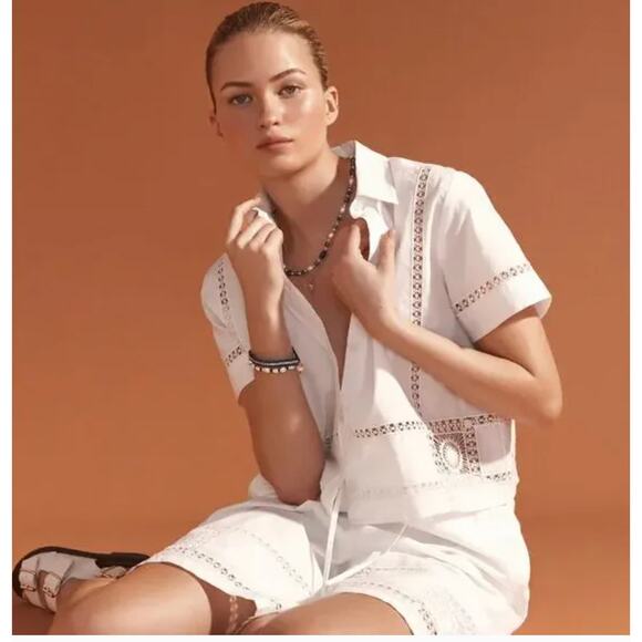 J.Crew Gamine Eyelet Trim Top 0 White NWT Shirt Blouse Resort Boho CK076 J.Crew - Picture 3 of 8